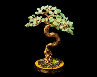 Copper Wire Crystal Bonsai Tree, Wood Base Art Gift