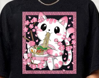 Noodle Cat Shirt, Ramen Cat Shirt, Cat Lover Shirt, Kawaii Cat Shirt, Anime Cat Shirt, Ramen Lover Shirt, Cute Kitty Tee, Japanese Cat Shirt