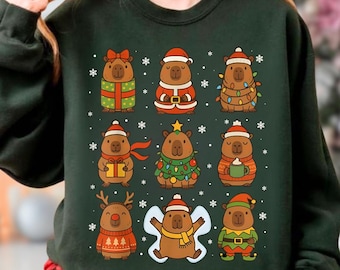 Comfor Colors Christmas Capybara Sweatshirt, Funny Capybara Family Xmas Shirt, Cute Capybara Xmas Hoodie, Capybara Lover Tee, Capybara Shirt