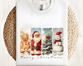 Retro Christmas Sweatshirt, Xmas Sweatshirt Featuring Santa Claus, Christmas Snowman Shirt, Christmas Tree Sweatshirt, Merry Christmas Tee