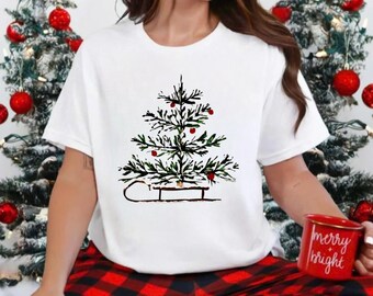 Comfort Colors Christmas Tree Sleigh T-Shirt, Cute Christmas Shirt, Tis The Season Sweater, Xmas Holiday Sweatshirt, Christmas Tree Tee