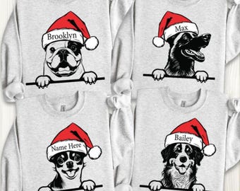 Custom Santa Dog Christmas Sweatshirt, Personalized 50 Santa Hat Dog Shirt, Holiday Dogs Shirt, Dog Lover Gift, Dogs in Santa Hat Shirt
