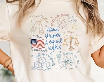 Liberal 4th of July TShirt, Doodle USA Political Tee, Patriotic Democracy Apparel