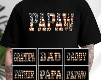 Custom Papaw American Flag Shirt, Perosnalized Patriotic Grandpa Dad Papa Tee, Father's Day Gift