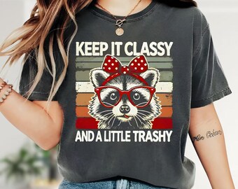 Funny Raccoon Shirt, Keep It Classy And A Little Trashy Graphic Flannel Shirt, Unique Gift Idea, Cute Animal Shirt, Bleached Flannel Custom
