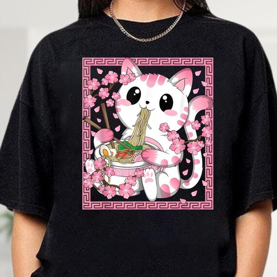 Noodle Cat Shirt, Ramen Cat Shirt, Cat Lover Shirt, Kawaii Cat Shirt, Anime Cat Shirt, Ramen Lover Shirt, Cute Kitty Tee, Japanese Cat Shirt
