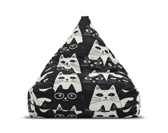 Black and White Cat Print Bean Bag Chair Cover