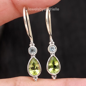 Elegant Peridot Drop Earrings: Sterling Silver Green Gemstone Jewelry