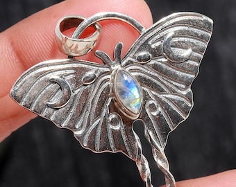 Exquisite Rainbow Moonstone Pendant, Blue Gemstone Pendant, Pendant, 925 Sterling Silver Jewelry, Birthday Gift, Pendant For Her