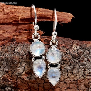 Rainbow Moonstone Earring, Moonstone Silver Earring, Pear Stone Earring, 925 Sterling Silver Earring, Gemstone Earring, Dangle Earring
