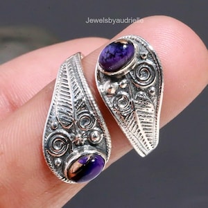 Dahlia Purple Turquoise Gemstone Statement Ring 925 Sterling Silver Trendy Elegant Jewelry Wedding Anniversary Gift For Her