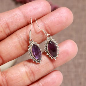 Amethyst Earrings, 925 Sterling Silver Earrings, Marquise Shape Earrings, Crystal Silver Earrings, Handmade Boho Earrings, Gemstone Earrings