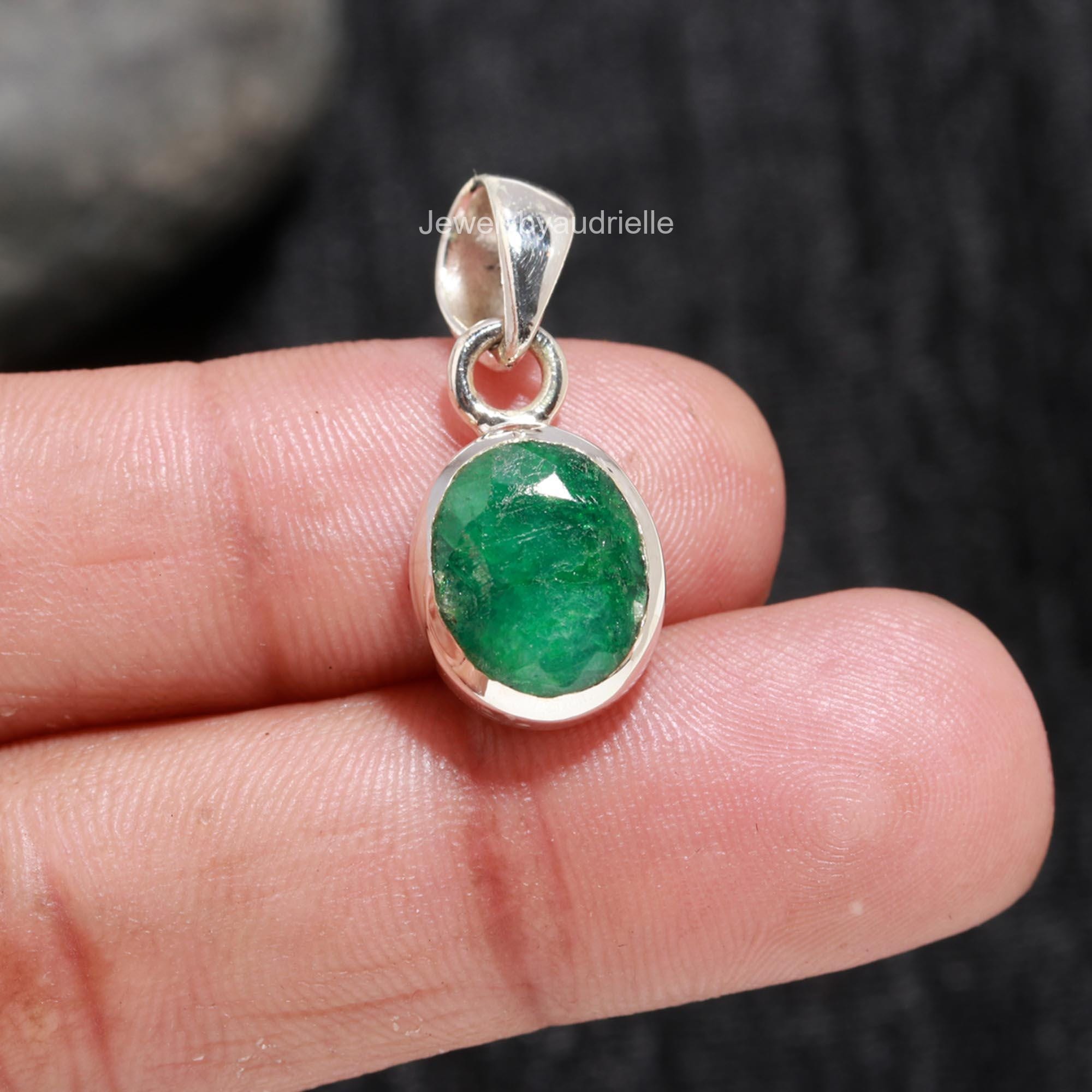 Natural Emerald Pendant, 925 Sterling Silver Jewelry,Green Gemstone Pendant Anniversary Gift, Pendant For Best Friend