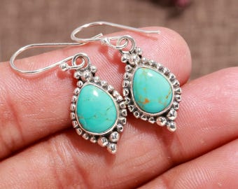Orecchini A Cerchio In Argento Sterling Con Turchese Kingman Blu – Fatti A Mano In India, Marut Creations