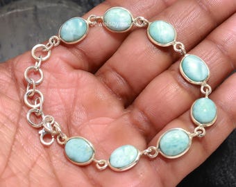 Pulsera De Larimar, Pulsera De Plata De Ley 925, Pulsera Hecha A Mano, Joyería Minimalista, Pulsera Para Mujer, Pulsera De República Dominicana - México