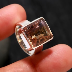 Ametrine Ring, 925 Sterling Silver Jewelry, Bezel Set Antique Crystal Rings, Square Shape Ring