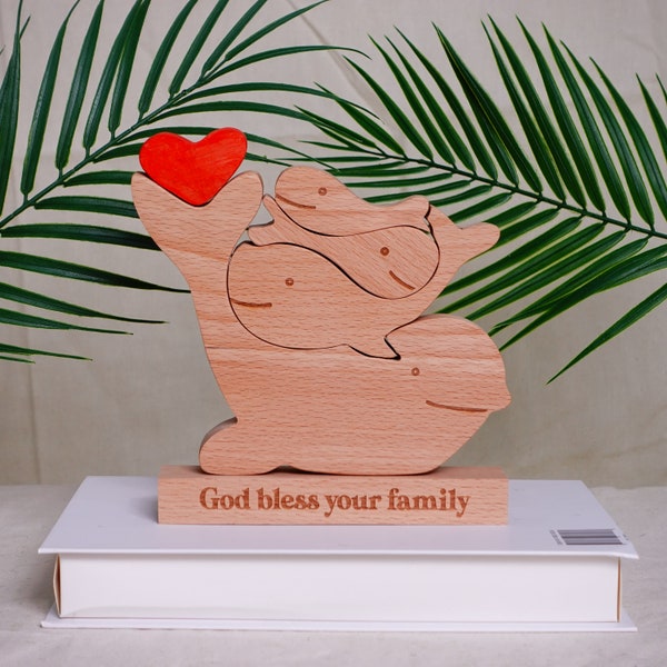 Personalized Wooden Whale Family Puzzle Custom Family Keepsake Gifts Mother's Day For Parents 3D Animal Art Puzzle Kid Gift Laser Engraved