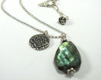 Lotus Flash Dance - Labradorite Sterling Silver Necklace