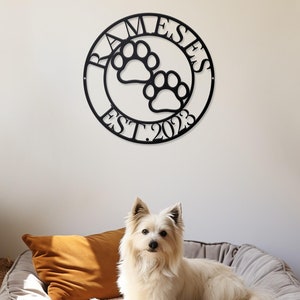 Metal Dog Sign, Pet House Decor, Dog Paw, Personalized Dog Name Sign, Dog Memorial Gift, Metal Wall Hanging, Sign for Front Door, Wall Art