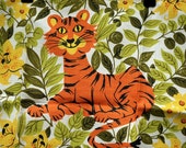 Vintage Tiger Tea Towel - 60s Retro Linen Dishcloths Floral Day Lilies Towel Home and Living Kitchen Dining Linens Barware