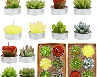 12Pcs Cactus Tealight Candles Handmade Delicate Succulent Cactus Candles Perfect for Birthday Party ,Wedding, Spa, Home Decor Anniversary