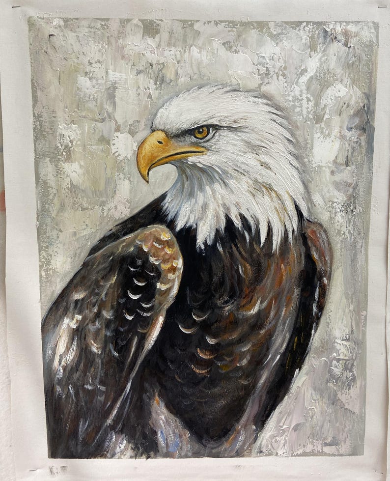 Original Large Bald Eagle Oil Painting, Modern Textured Wildlife ...