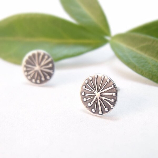 Silver Earrings Small Earrings Post Earrings Dandelion Floral Earrings Sterling Silver Handmade Earrings Bridal Party Gift Gifts For Her