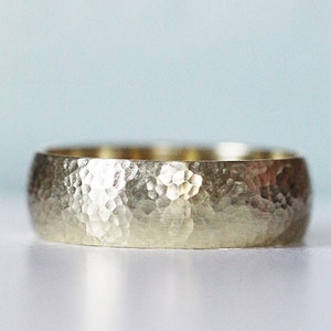 Hammered Gold Wedding Band Modern Mens Wedding Ring Solid 14k Yellow Hand Hammered Band Classic Womens Wedding Band DOMED HAMMERED