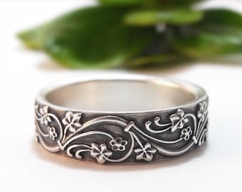 Womens Wedding Band For Her Mens Wedding Ring Sterling Silver Wedding Band Womens Wedding Ring Mens Wedding Band Vines Wedding Art Deco Ivy