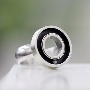 Sterling Silver Track Ring, Artisan Brass Ball Bearing