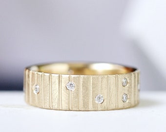 14k Gold Moissanite Wedding Band, Wide Studded Ring, AURUM