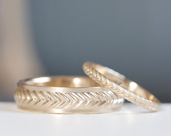 Wedding Band Modern Men's Wedding Ring 14k Gold Wedding Band Laurel Wedding Chevron Braid Leaf Wedding Womens Wedding Skinny Wedding Braided