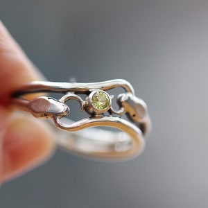 Snake Ring, Double Ouroboros Ring with Stone, Statement Ring, Sterling Silver Ring, Mens Ring, Womens Ring, Handmade Ring, Reptile Ring