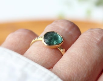 Blue Tourmaline Ring / Oval Tourmaline in 14k Solid Gold / Gold and Blue Green Tourmaline Cocktail Ring