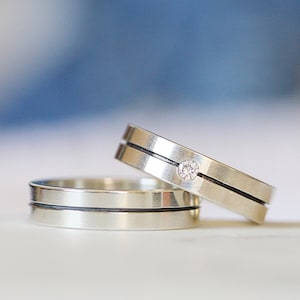Mens Wedding Band Set Womens Wedding Ring Set Diamond Engagement Ring Silver Wedding Ring Womens Wedding Band Bauhaus Mens Wedding Ring