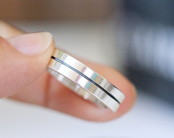 Bauhaus Modern Sterling Silver Wedding Band – Architectural Design