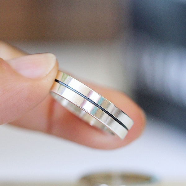 Bauhaus Modern Sterling Silver Wedding Band – Architectural Design