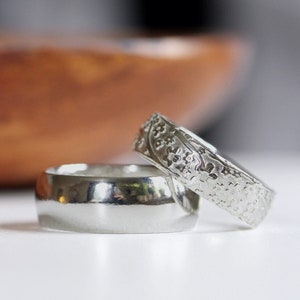 White Gold Floral Wedding Band / Cherry Blossom Wedding Band / Romantic Wedding Ring With Flowers / Domed Half Round Wedding Band