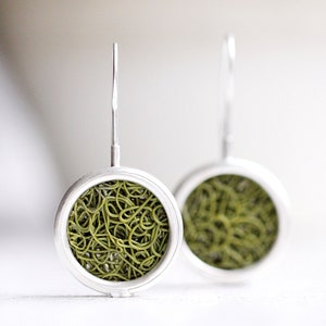 Silver Earrings Round Earrings Handmade Green Earrings PVC Resin Earrings Dangle Earrings Tangle Earrings Gifts For Her Modern Earrings