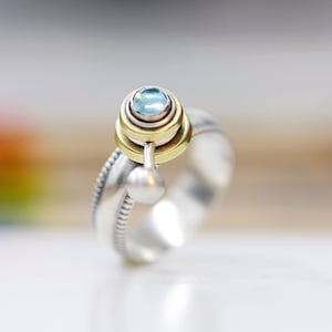 Statement Ring Sterling Silver Ring Science Ring Celestial Skies Kinetic Jewelry Topaz Earth And Moon Ring Mens Ring Womens Ring Mans Ring
