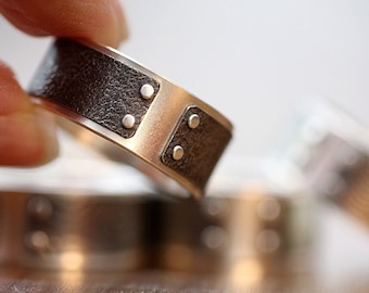 Sterling Silver Titanium Mens Ring, Riveted Wedding Band