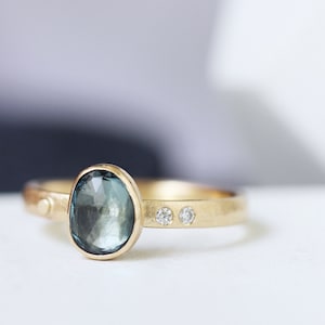 Gold Modern London Blue Topaz Asymmetrical Oval Wedding Ring 14k Yellow Cocktail Ring Alternative Engagement Ring Classic AURUM SERIES