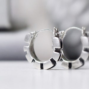 Cog Hoop Huggie Earrings in Sterling Silver / Akan Weight / Ghana and Ivory Coast / Chunky Silver Hoop / Handmade in Seattle