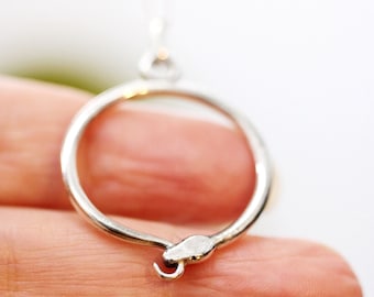 Sterling Silver Ouroboros Snake Pendant Necklace - Symbol of Infinity