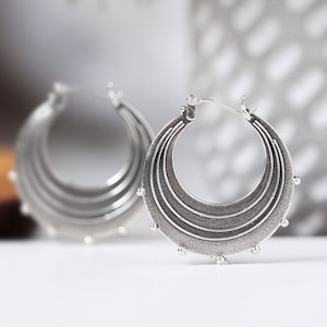 Silver Earrings / Sterling Silver Hoop Earrings / Round Silver Earrings / Silver Hoops Large Raindrop Earrings Handmade Earrings / Gifts image 1