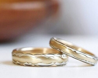 Handcrafted Gold & Silver Layered Wedding Band Set