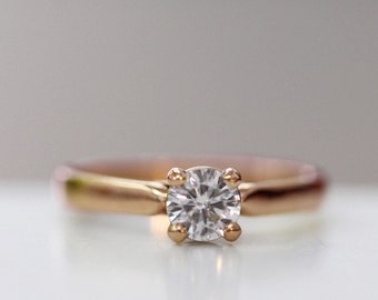 Moissanite Engagement Ring, 14k Rose Gold Solitaire, Conflict Free