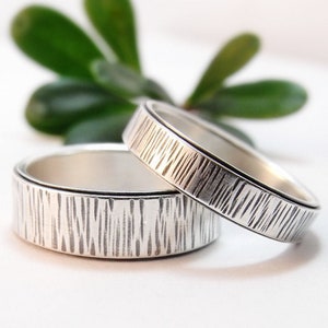 Winter Bark Sterling Silber Ehering Set Damen Ehering Set, Ehering Herren, Ehering Herren, Silberring, Ehering Damen
