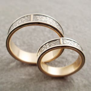 Sterling Silver Gold Wedding Band Set Womens Wedding Band Mens Wedding Band Womens Wedding Ring Set Mens Wedding Ring Aloha Floral Ring image 4