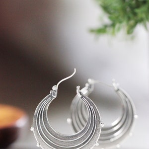 Silver Earrings / Sterling Silver Hoop Earrings / Round Silver Earrings / Silver Hoops Large Raindrop Earrings Handmade Earrings / Gifts image 2